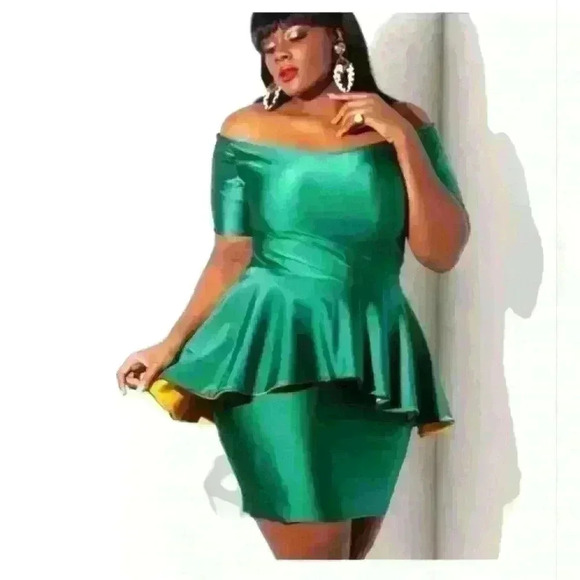 Women's Plus Size Asymmetrical  Peplum dress - Picture 1 of 5